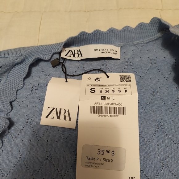 Zara Blue Short Sleeved Cardigan Size S - Picture 2 of 3